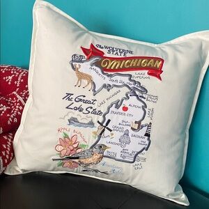 State of Michigan Embroidered Pillow